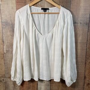 Sanctuary White Textured Rayon V-Neck Balloon Sleeve Blouse XXL Oversized Boho